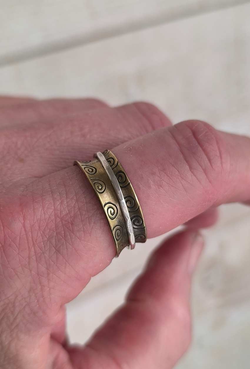 Bague Meditation Spirale laiton-Eclats de Dine-3 Bague argent et céramique