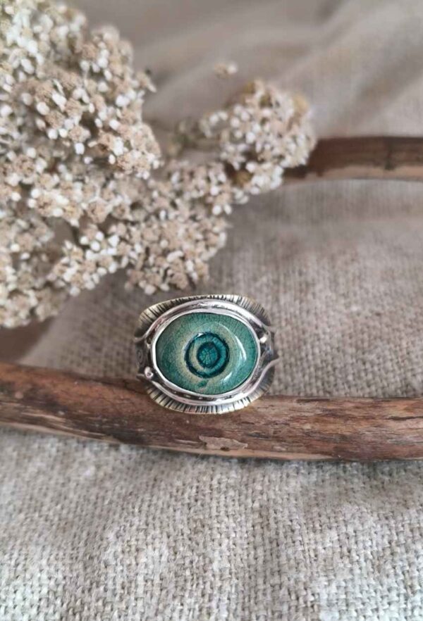 Bague artisanale en argent et céramique nature