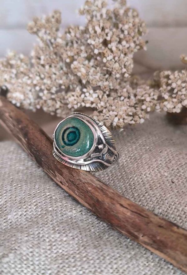 Bague artisanale en argent et céramique nature