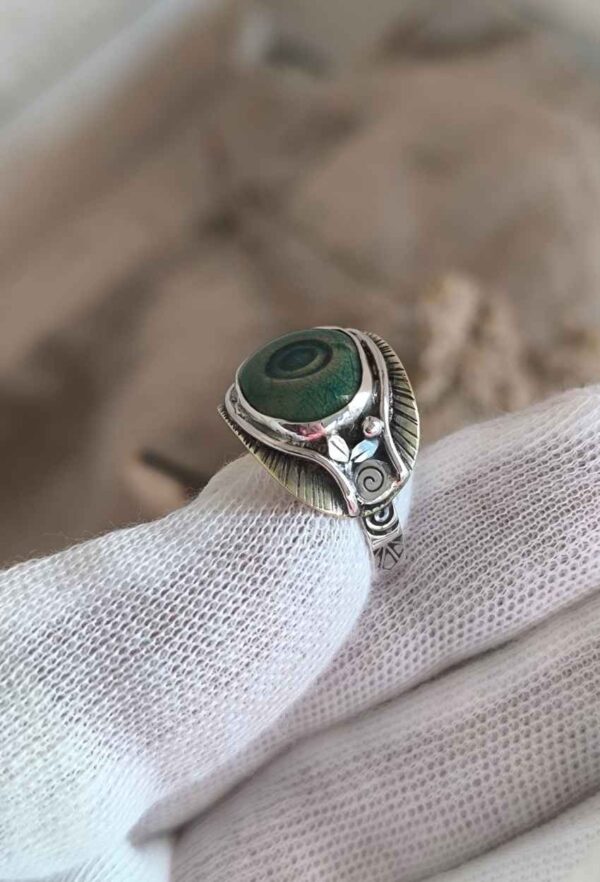 Bague artisanale en argent et céramique nature