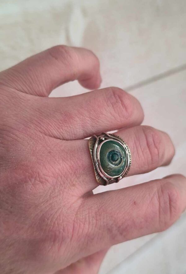 Bague artisanale en argent et céramique nature