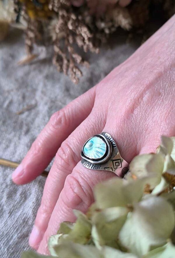 Bague triskel argent et céramique artisanale