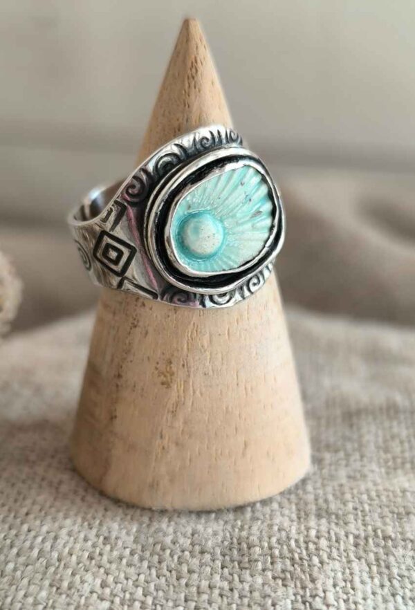 Bague triskel argent et céramique artisanale