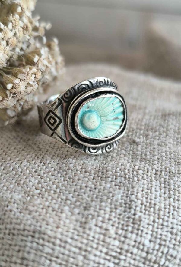 Bague triskel argent et céramique artisanale