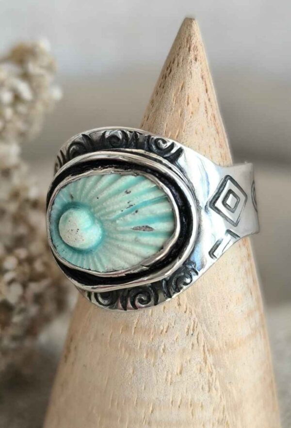 Bague triskel argent et céramique artisanale